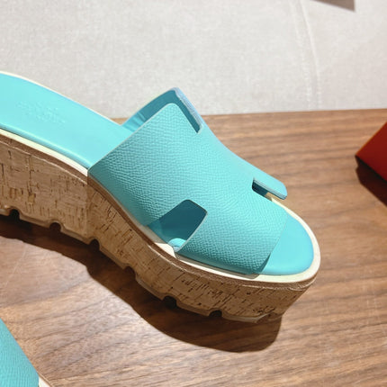 HM 25S HIGH WEDGE SANDALS IN LIGHT MINT BLUE LAMBSKIN STYLE 5
