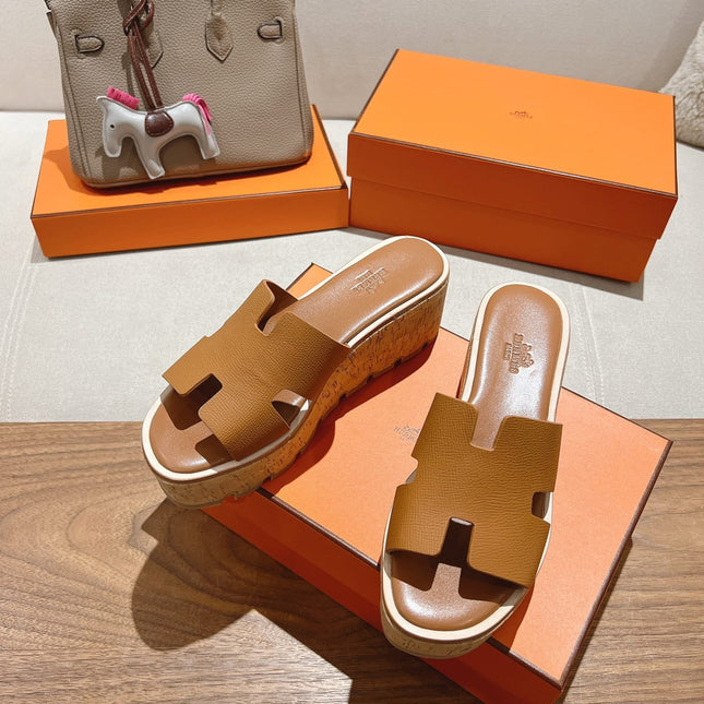 HM 25S HIGH WEDGE SANDALS IN BROWN LAMBSKIN STYLE 6