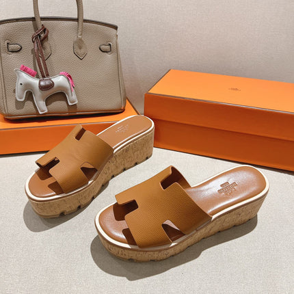 HM 25S HIGH WEDGE SANDALS IN BROWN LAMBSKIN STYLE 6