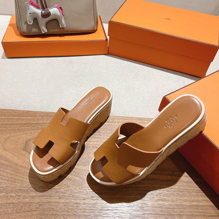 HM 25S HIGH WEDGE SANDALS IN BROWN LAMBSKIN STYLE 6