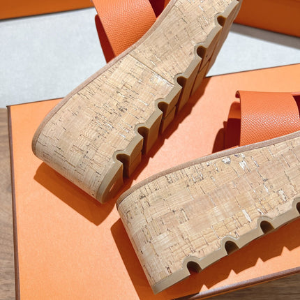 HM 25S HIGH WEDGE SANDALS IN ORANGE LAMBSKIN STYLE 4