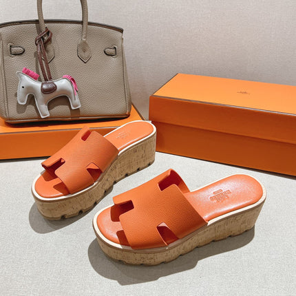 HM 25S HIGH WEDGE SANDALS IN ORANGE LAMBSKIN STYLE 4