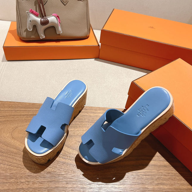 HM 25S HIGH WEDGE SANDALS IN BLUE LAMBSKIN STYLE 3