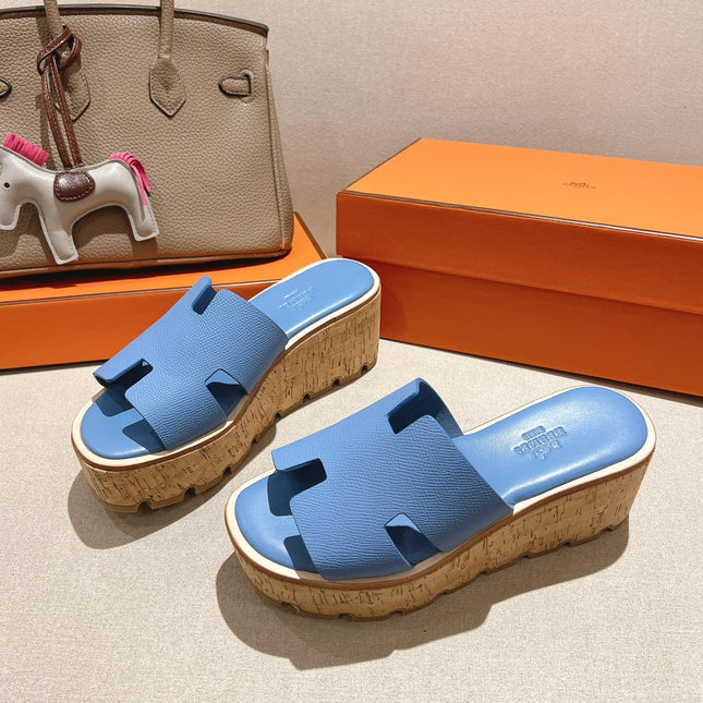 HM 25S HIGH WEDGE SANDALS IN BLUE LAMBSKIN STYLE 3