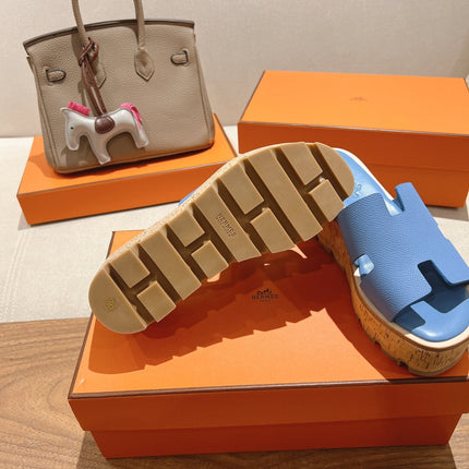 HM 25S HIGH WEDGE SANDALS IN BLUE LAMBSKIN STYLE 3