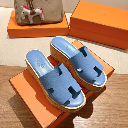 HM 25S HIGH WEDGE SANDALS IN BLUE LAMBSKIN STYLE 3