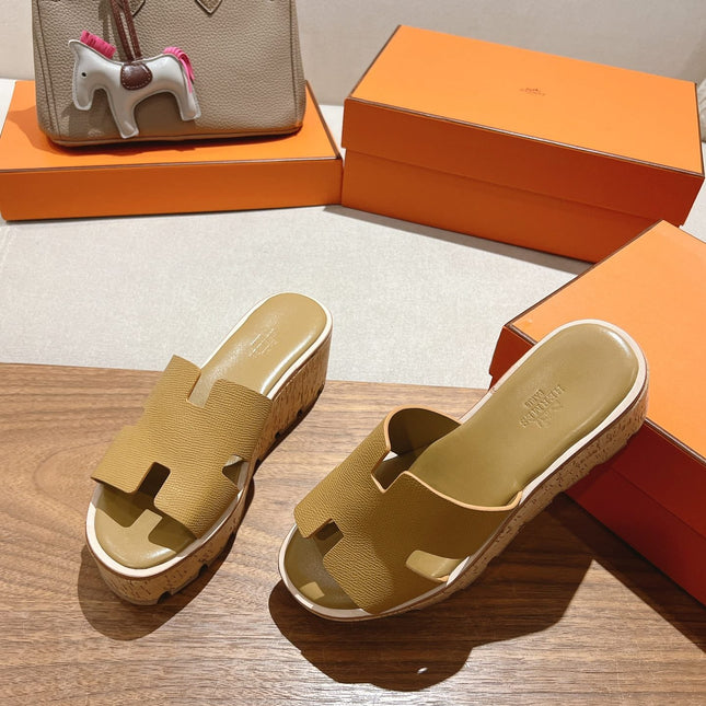 HM 25S HIGH WEDGE SANDALS IN LIGHT BROWN LAMBSKIN STYLE 2