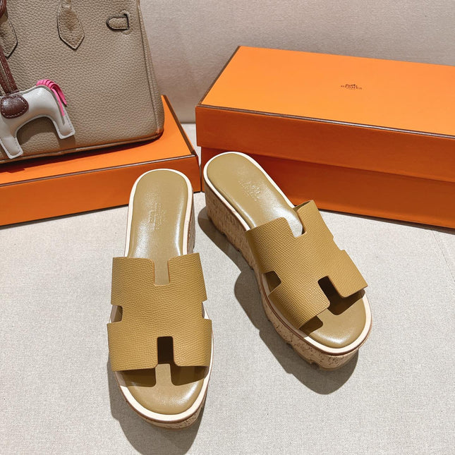 HM 25S HIGH WEDGE SANDALS IN LIGHT BROWN LAMBSKIN STYLE 2
