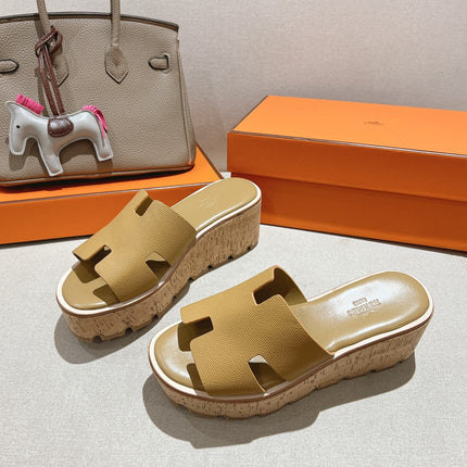 HM 25S HIGH WEDGE SANDALS IN LIGHT BROWN LAMBSKIN STYLE 2