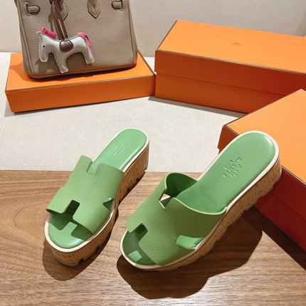 HM 25S HIGH WEDGE SANDALS IN LIGHT GREEN LAMBSKIN STYLE 1