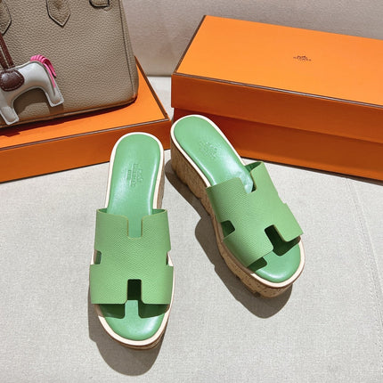 HM 25S HIGH WEDGE SANDALS IN LIGHT GREEN LAMBSKIN STYLE 1