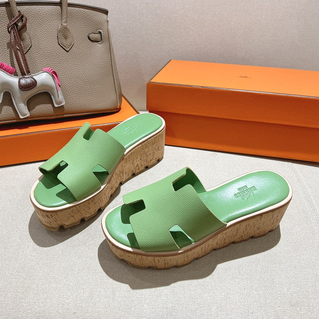 HM 25S HIGH WEDGE SANDALS IN LIGHT GREEN LAMBSKIN STYLE 1