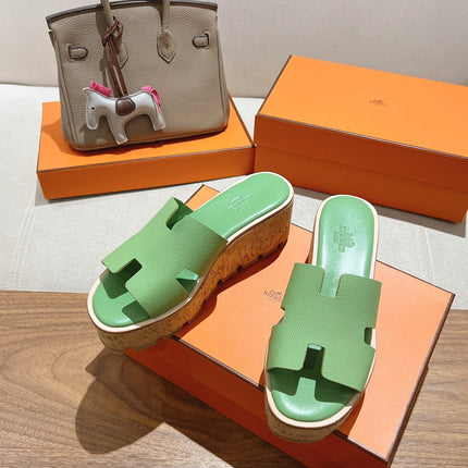 HM 25S HIGH WEDGE SANDALS IN LIGHT GREEN LAMBSKIN STYLE 1