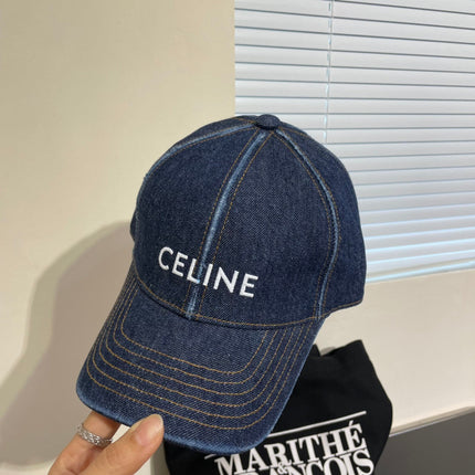 CELINE 25S BASEBALL CAP IN DENIM BLUE LETTER EMBROIDERY