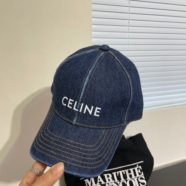 CELINE 25S BASEBALL CAP IN DENIM BLUE LETTER EMBROIDERY