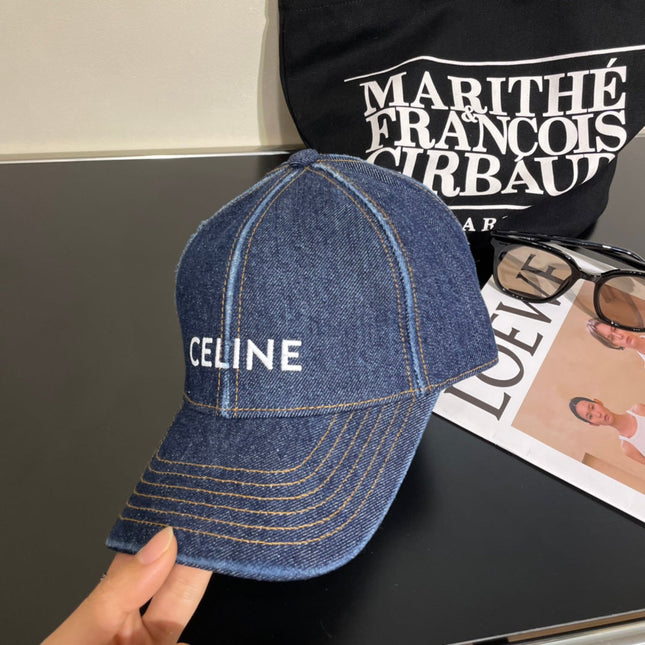 CELINE 25S BASEBALL CAP IN DENIM BLUE LETTER EMBROIDERY