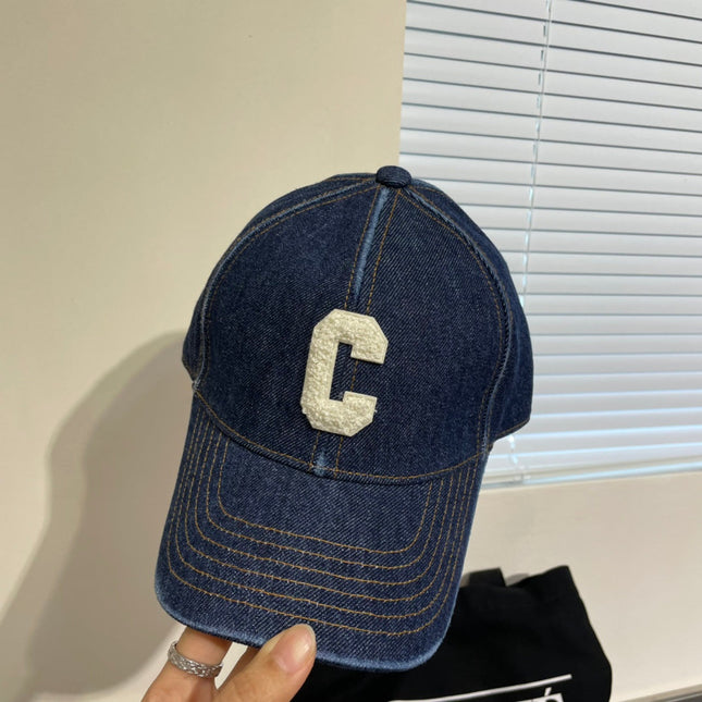 CELINE 25S BASEBALL CAP IN DENIM BLUE EMBROIDERED C LOGO