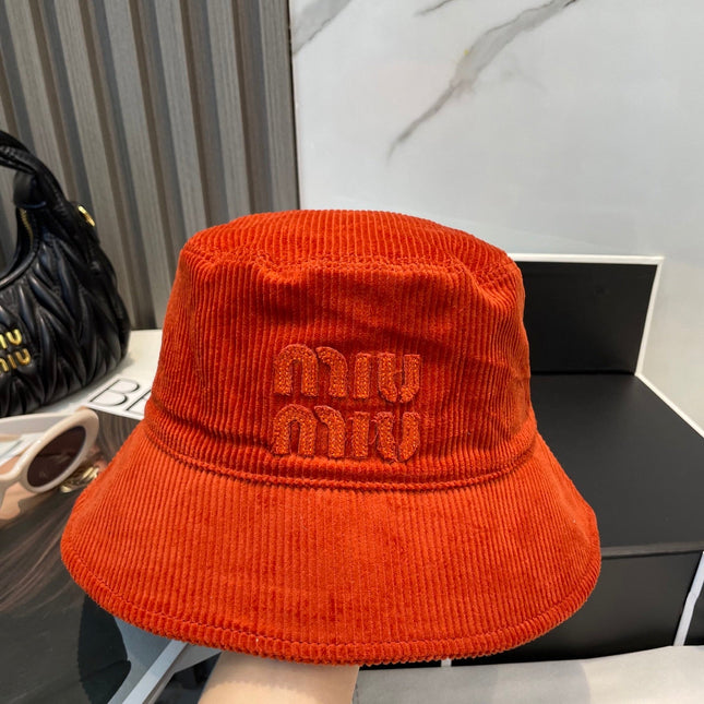 MM BUCKET IN ORANGE VELVET WITH LOGO
