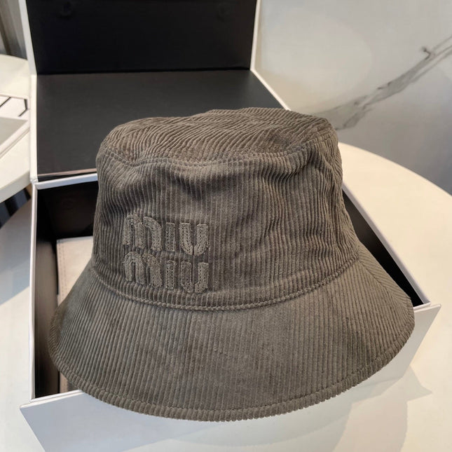 MM BUCKET IN MUTED BROWN VELVET WITH LOGO