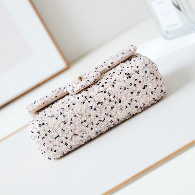 CHANEL 25S FLAP BAG 20 IN LIGHT PINK MIX BLACK SEQUINS