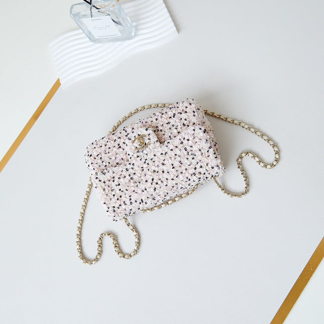 CHANEL 25S FLAP BAG 20 IN LIGHT PINK MIX BLACK SEQUINS