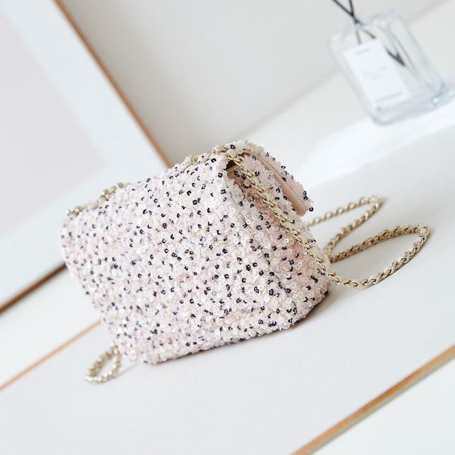 CHANEL 25S FLAP BAG 20 IN LIGHT PINK MIX BLACK SEQUINS