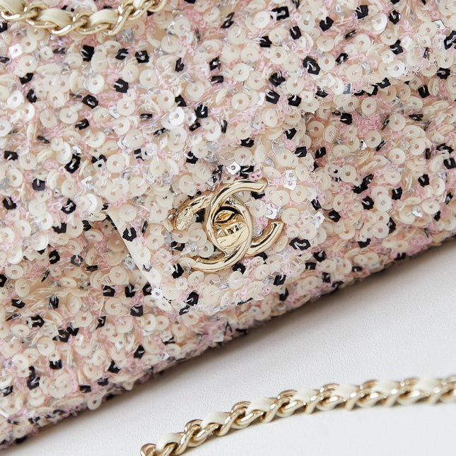 CHANEL 25S FLAP BAG 20 IN LIGHT PINK MIX BLACK SEQUINS