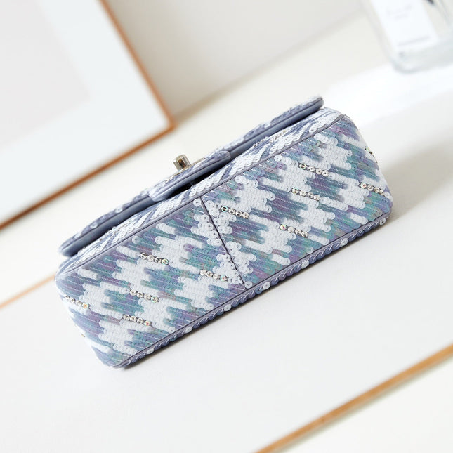 CHANEL 25S FLAP BAG 20 IN WHITE MIX BLUE SEQUINS