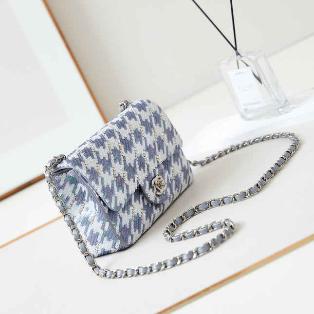 CHANEL 25S FLAP BAG 20 IN WHITE MIX BLUE SEQUINS