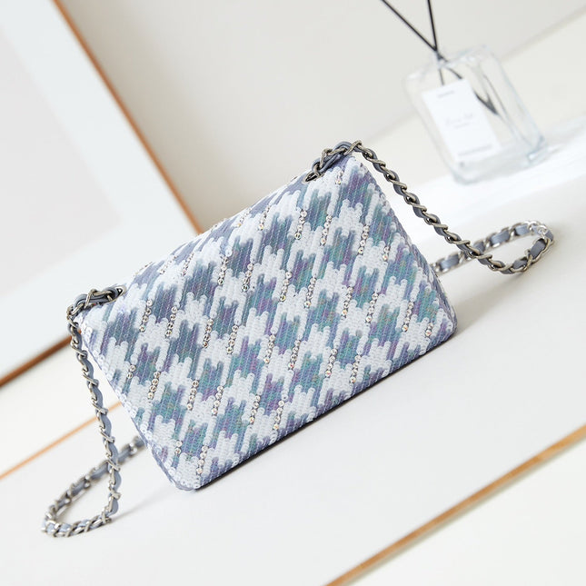 CHANEL 25S FLAP BAG 20 IN WHITE MIX BLUE SEQUINS