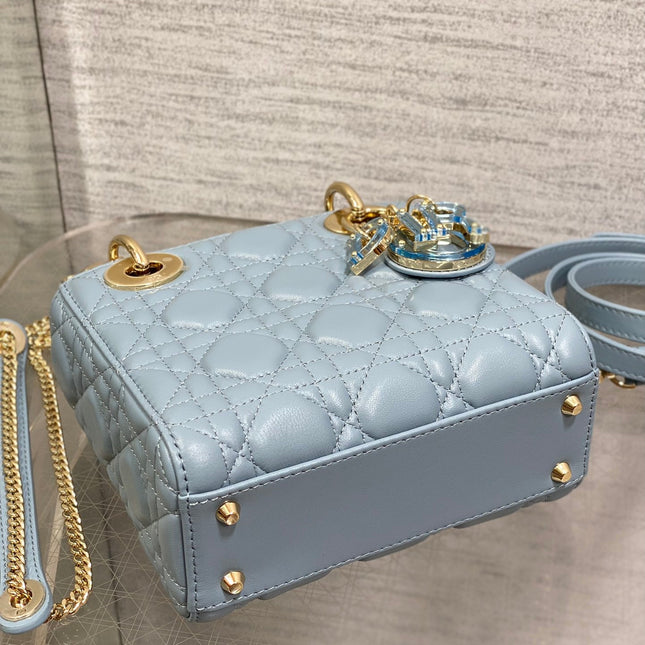 LADY MINI BAG 17 IN CERULEAN BLUE LAMBSKIN