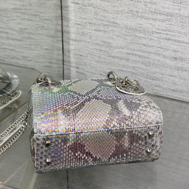 MINI 17 LADY BAG IN SILVER SNAKESKIN PATTERN LAMBSKIN
