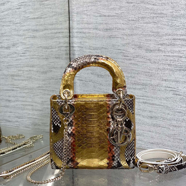 MINI 17 LADY BAG IN GOLDEN SNAKESKIN PATTERN LAMBSKIN