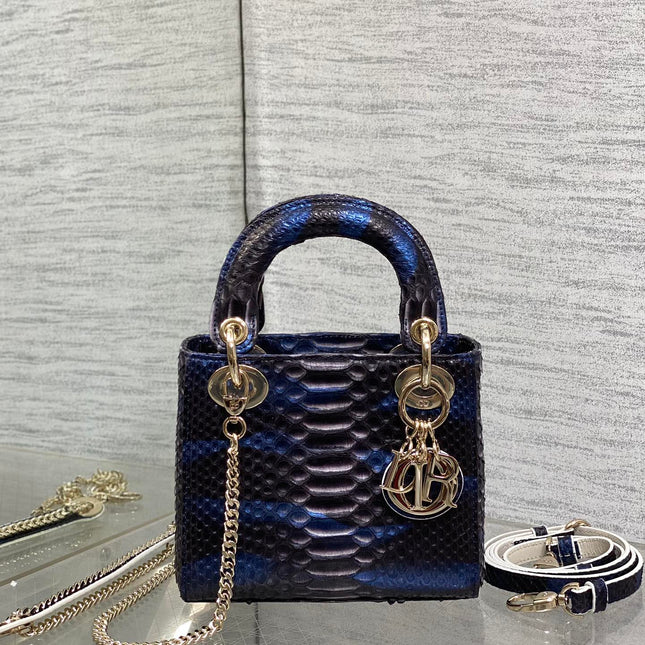 MINI 17 LADY BAG IN NAVY BLUE MIX BLACK SNAKESKIN PATTERN LAMBSKIN
