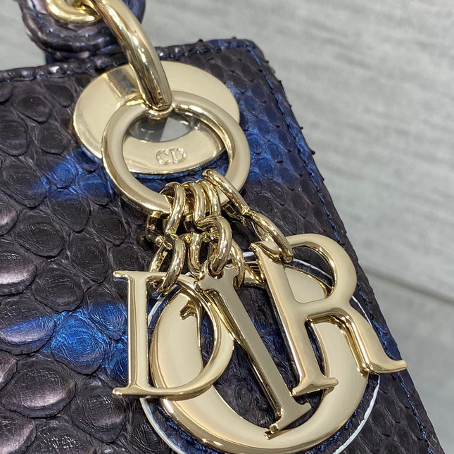 MINI 17 LADY BAG IN NAVY BLUE MIX BLACK SNAKESKIN PATTERN LAMBSKIN