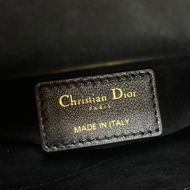 DIOR 25S MINI LADY DIOR BAG 17 IN BLACK CALFSKIN CHARM CRYSTAL EMBELLISHMENTS