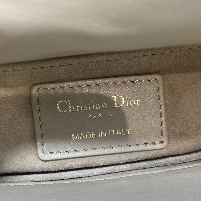 DIOR 25S LADY DIOR BAG 20 IN SAND BEIGE CALFSKIN CHARM PEARL EMBELLISHMENTS
