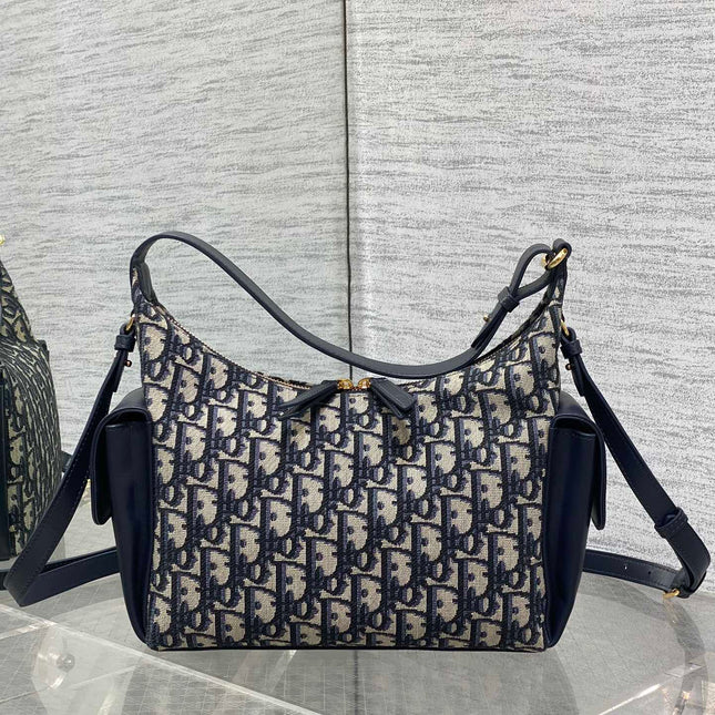 DIOR 25S MEDIUM D-DREAM BAG 24 IN BLUE DIOR OBLIQUE JACQUARD AND SMOOTH CALFSKIN