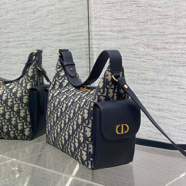DIOR 25S MEDIUM D-DREAM BAG 24 IN BLUE DIOR OBLIQUE JACQUARD AND SMOOTH CALFSKIN
