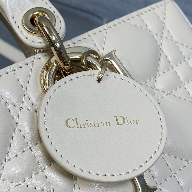 DIOR 25S MEDIUM LADY D-JOY 26 IN BEIGE LAMBSKIN GOLD HARDWARE