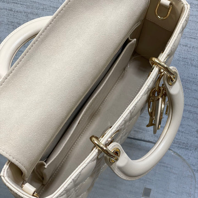 DIOR 25S MEDIUM LADY D-JOY 26 IN BEIGE LAMBSKIN GOLD HARDWARE