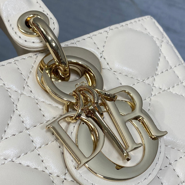DIOR 25S SMALL LADY D-JOY 22 IN BEIGE LAMBSKIN GOLD HARDWARE