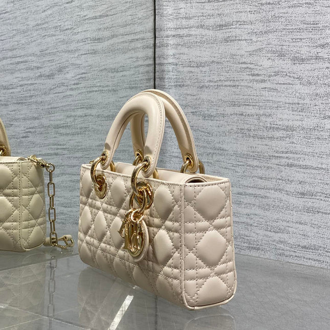 DIOR 25S SMALL LADY D-JOY 22 IN BEIGE LAMBSKIN GOLD HARDWARE