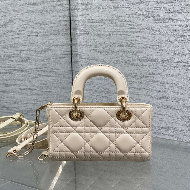 DIOR 25S MICRO LADY D-JOY 16 IN BEIGE LAMBSKIN GOLD HARDWARE