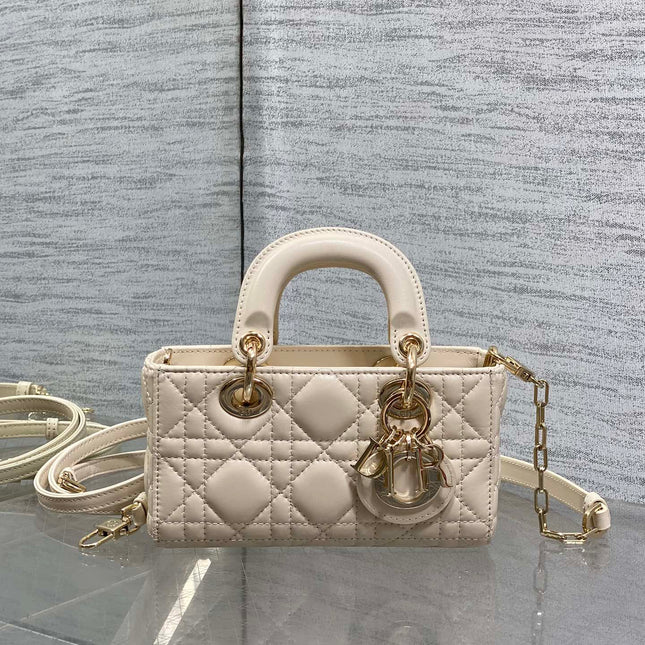 DIOR 25S MICRO LADY D-JOY 16 IN BEIGE LAMBSKIN GOLD HARDWARE