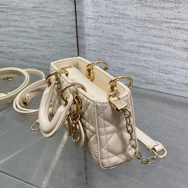 DIOR 25S MICRO LADY D-JOY 16 IN BEIGE LAMBSKIN GOLD HARDWARE