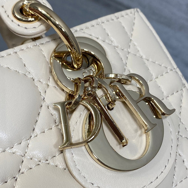 DIOR 25S MICRO LADY D-JOY 16 IN BEIGE LAMBSKIN GOLD HARDWARE