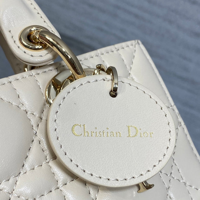 DIOR 25S MICRO LADY D-JOY 16 IN BEIGE LAMBSKIN GOLD HARDWARE
