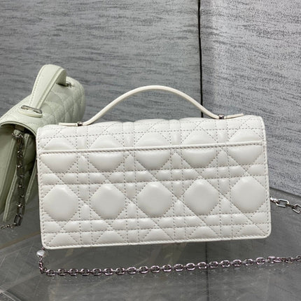 DIOR 25S DIOR TALK PHONE POUCH 21 IN WHITE CANNAGE LAMBSKIN SILVER HARDWARE