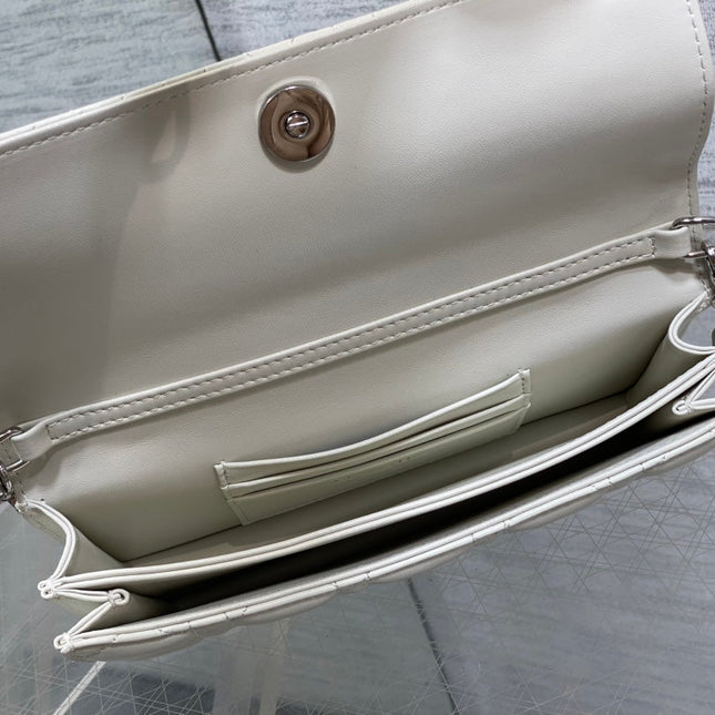 DIOR 25S DIOR TALK PHONE POUCH 21 IN WHITE CANNAGE LAMBSKIN SILVER HARDWARE